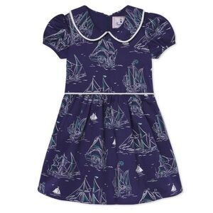 Classic Prep Navy Sailboat Print Girls' Casual Dress